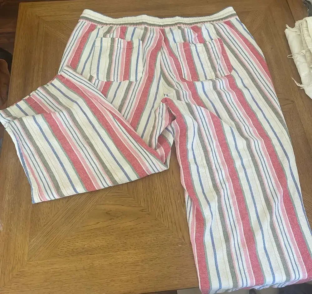 Old Navy Women's Plus Size Linen Blend Striped Drawstring Wide Leg Pants - Picture 4 of 11